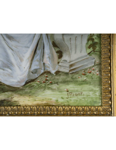 J.Bigot一对带框瓷板画，已签约，19 世纪。