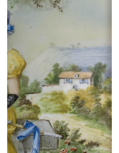 J.Bigot一对带框瓷板画，已签约，19 世纪。