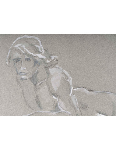 纸上铅笔和水彩画，画的是一个躺着的人，20 世纪。
