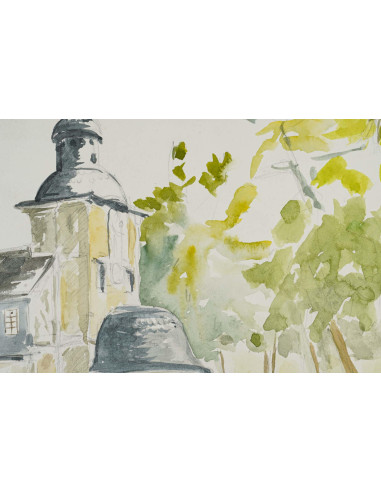 纸上水彩画，作者 Evelyne Luez，20 世纪。