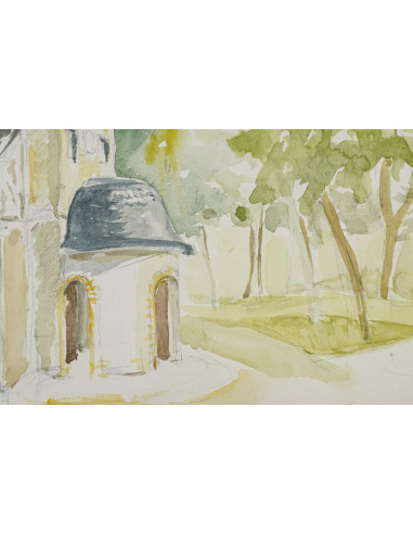 纸上水彩画，作者 Evelyne Luez，20 世纪。