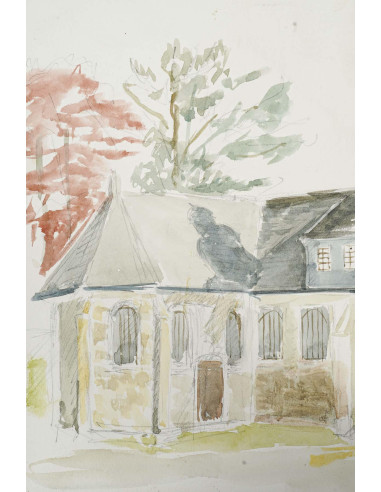 纸上水彩画，作者 Evelyne Luez，20 世纪。
