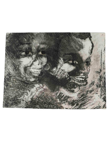 描绘非洲人面孔的黑色墨水纸上绘画，20 世纪。