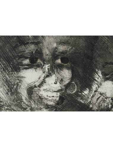 描绘非洲人面孔的黑色墨水纸上绘画，20 世纪。