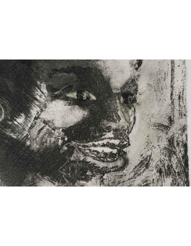 描绘非洲人面孔的黑色墨水纸上绘画，20 世纪。