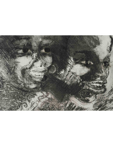 描绘非洲人面孔的黑色墨水纸上绘画，20 世纪。