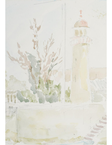 纸上水彩画，作者 Evelyne Luez，20 世纪。