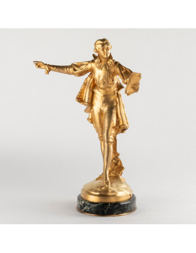 Escultura em bronze dourado e base em...