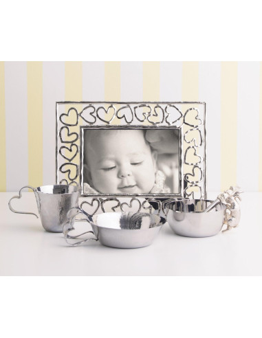 Silvered metal photo frame with heart...