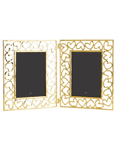 Double photo frame in gilded metal,...
