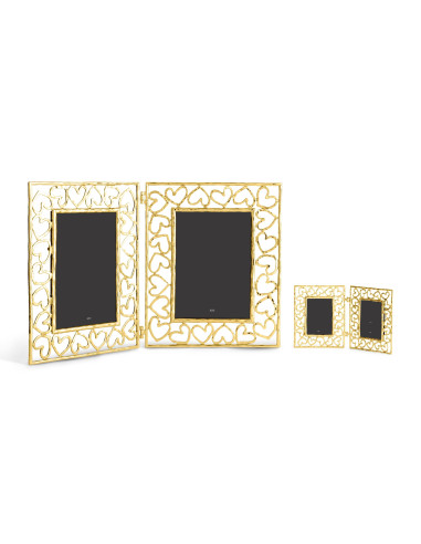 Double photo frame in gilded metal,...