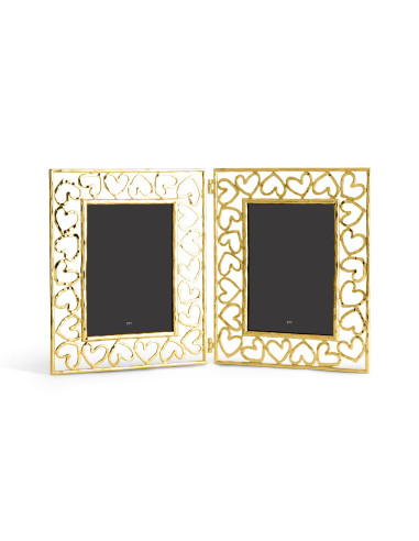 Double photo frame in gilded metal,...