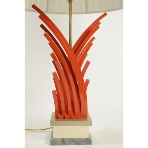 Bellissima lampada in metallo verniciato e dorato, base in marmo, anni '70 2