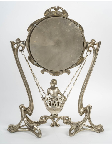 Miroir de table en métal argenté, Art...