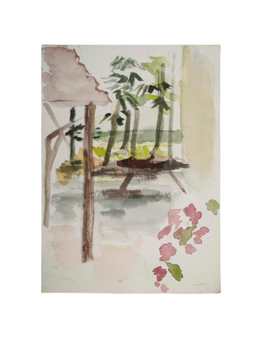 亚洲风格的水彩画，20 世纪。