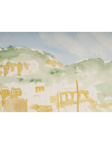 港口与船只的水彩画，20 世纪。
