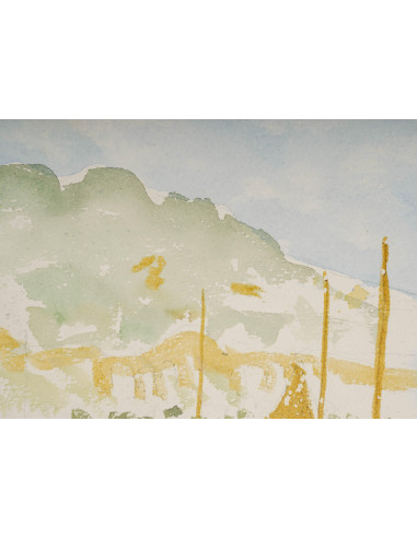 港口与船只的水彩画，20 世纪。