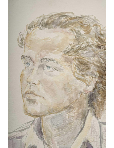 水彩男子肖像，作者 Evelyne Luez，20 世纪。