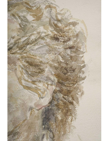水彩男子肖像，作者 Evelyne Luez，20 世纪。