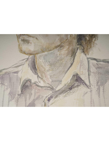 水彩男子肖像，作者 Evelyne Luez，20 世纪。