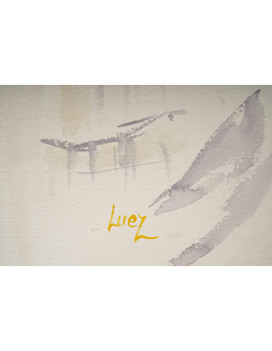 水彩男子肖像，作者 Evelyne Luez，20 世纪。