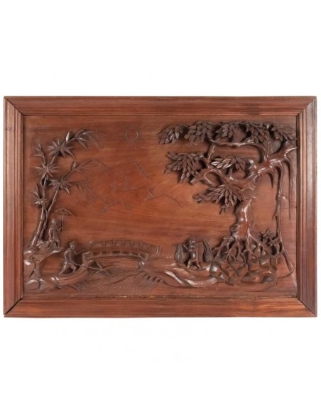 Panel de madera tallada, China, Siglo XX, Decoración interior