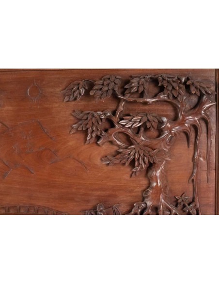 Panel de madera tallada, China, Siglo XX, Decoración interior