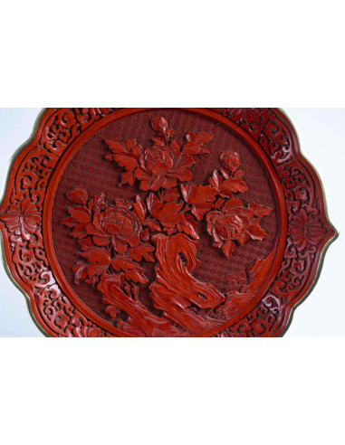 Red lacquer dish and vase, China, mid...