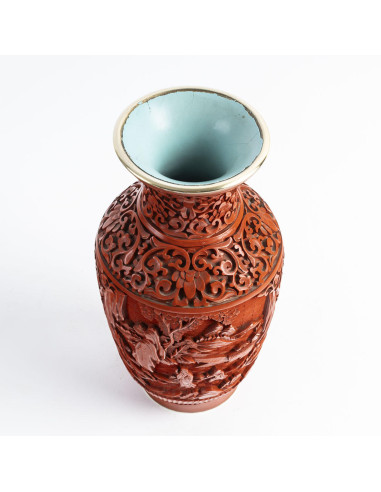 Red lacquer dish and vase, China, mid...