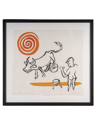 石版画，彩色蚀刻版画，《奶牛》，1976 年，亚历山大-考尔德。