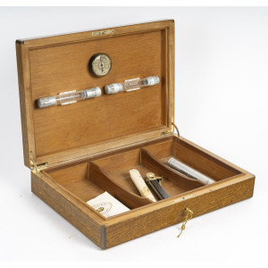 Cigar case, veneered wood,...