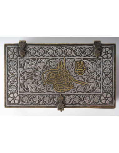 箱子，盒子，黄铜和银，19 世纪叙利亚作品，东方艺术。