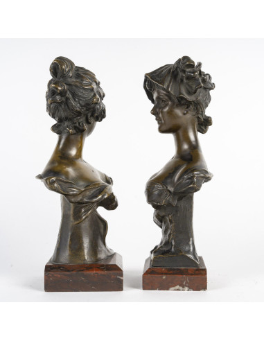 Van Der Straeten 的一对青铜雕塑，新艺术风格，1900 年。
