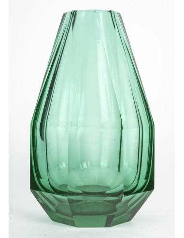 绿色切割水晶花瓶，20 世纪。