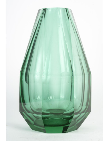 绿色切割水晶花瓶，20 世纪。