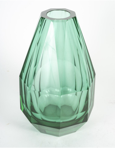 绿色切割水晶花瓶，20 世纪。