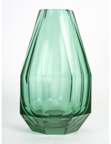 绿色切割水晶花瓶，20 世纪。
