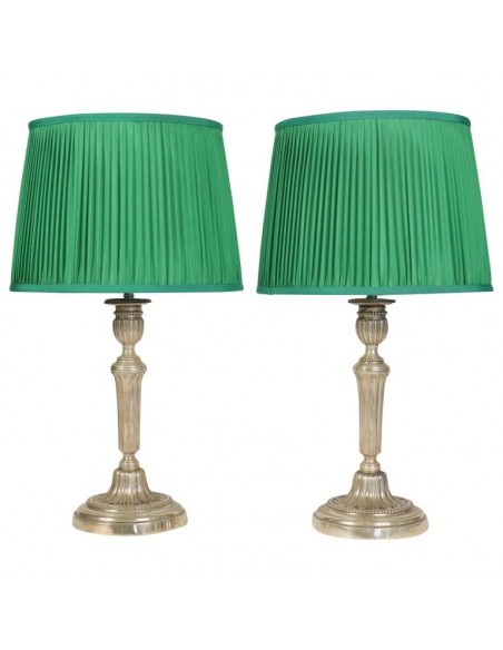 Pair of silver-plated candlesticks mounted as lamps, 19th century