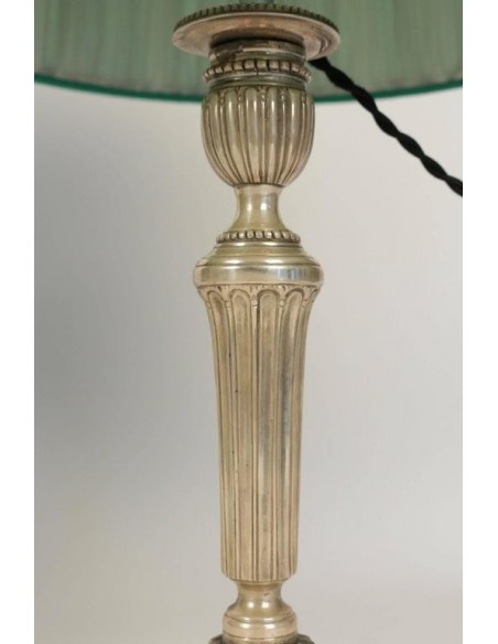 Pair of silver-plated candlesticks mounted as lamps, 19th century