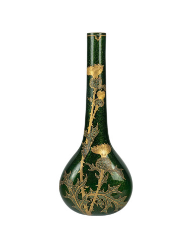 蒙乔伊花瓶，蓟花设计，彩虹色玻璃，1900 年，新艺术风格。