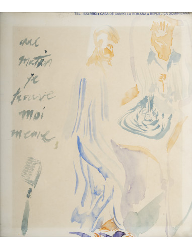 一套 3 幅水彩画，杯垫，带框，约 1990 年。