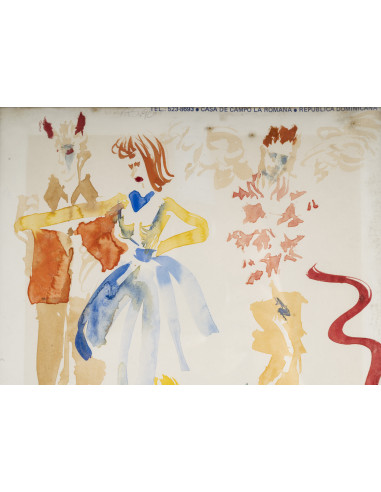 一套 3 幅水彩画，杯垫，带框，约 1990 年。