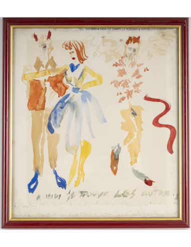 一套 3 幅水彩画，杯垫，带框，约 1990 年。