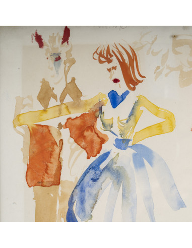 一套 3 幅水彩画，杯垫，带框，约 1990 年。