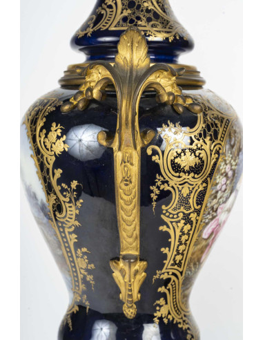一对塞夫勒瓷器和镀金青铜盖花瓶，19 世纪。