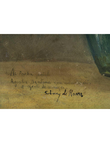 油画，画板，花束，署名 Sivet de Rana，20 世纪。