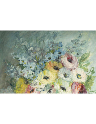 油画，画板，花束，署名 Sivet de Rana，20 世纪。
