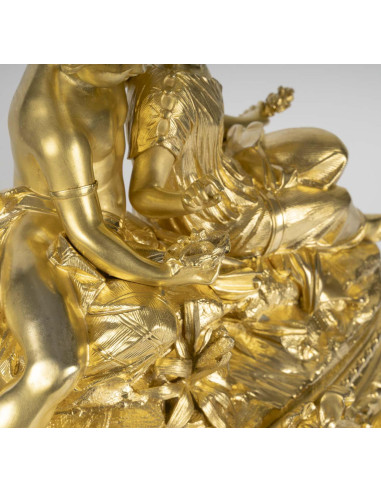 镀金和雕刻青铜钟，大理石底座，拿破仑三世时期，19 世纪。
