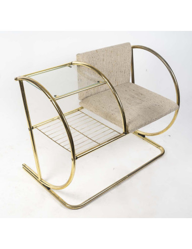 黄铜扶手椅和桌子，约 1970 年，设计师家具。