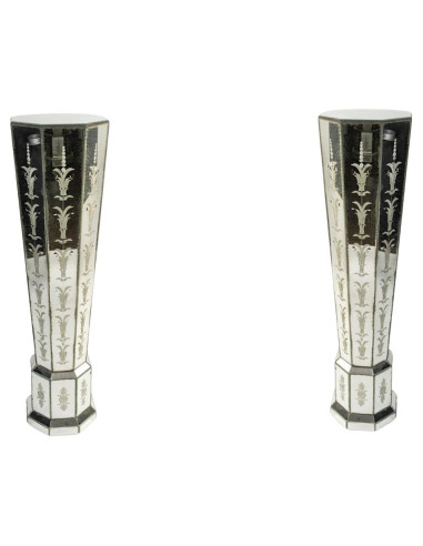Pair of engraved mirror columns, 20th...